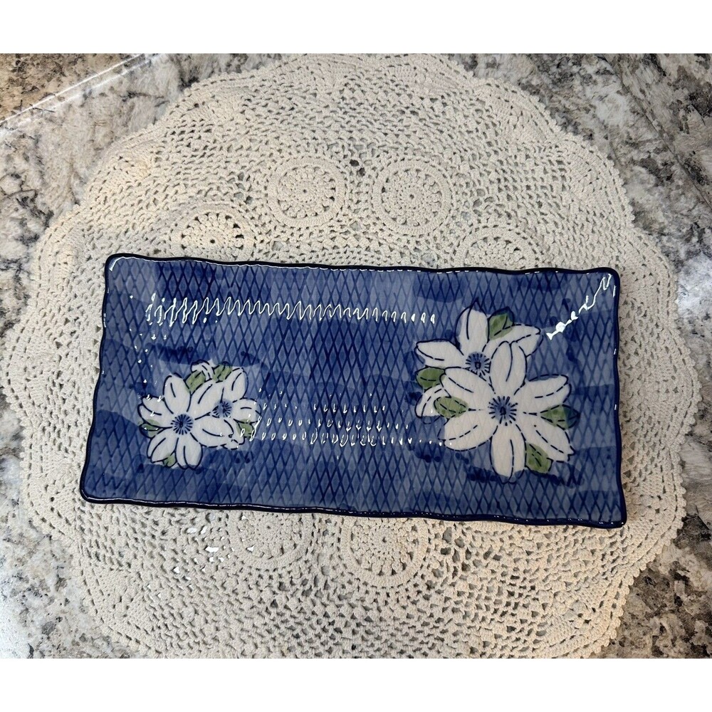 Japanese Sushi Dinner Plate Blue Flower